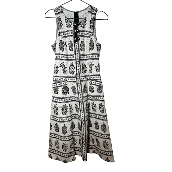 Anthropologie White Midi Dress with Black Print - Picture 3 of 10
